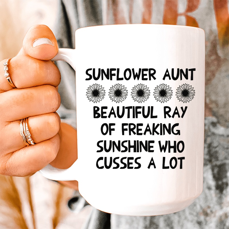 Sunflower Aunt Ceramic Mug 15 oz White One Size