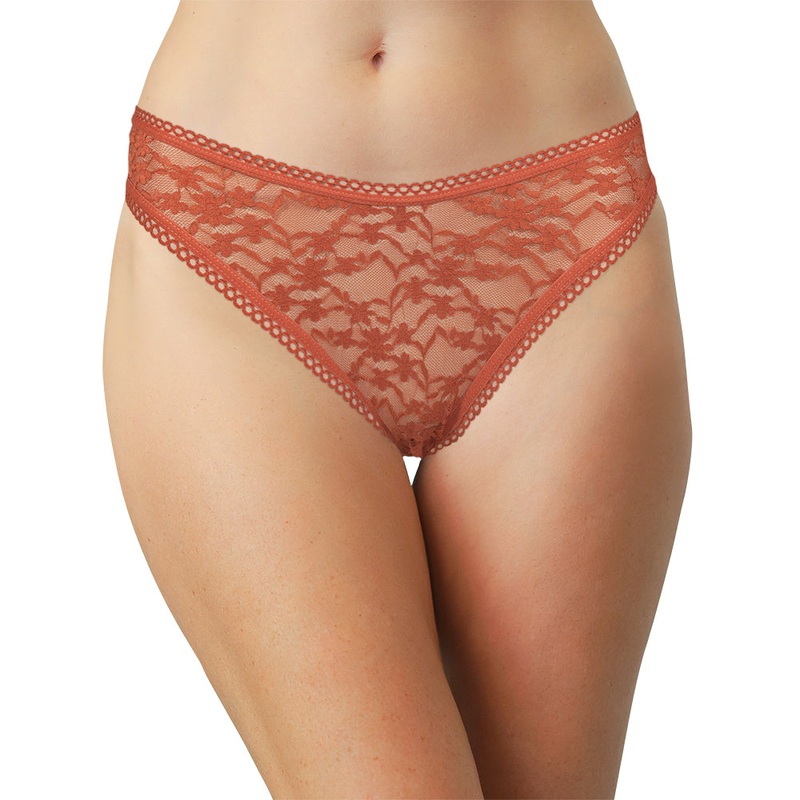 High Leg Daisy Lace Thong with Picot Trim Rust XS