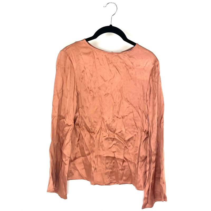 Long Sleeve Peach Silky Blouse – Size 2