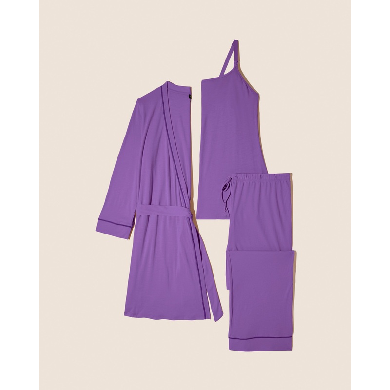 Nursing 3 Piece Pajama Set With Robe Cyclamen/Cyclamen S