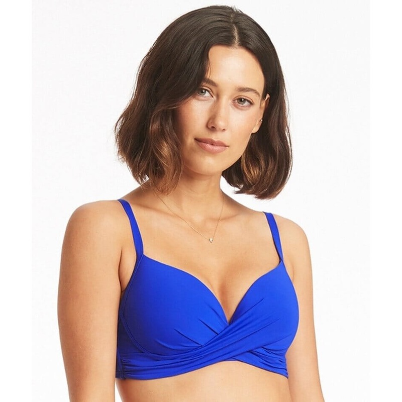 Sea Level Eco Essentials Cross Front Moulded Underwire Bikini Top – Cobalt 4