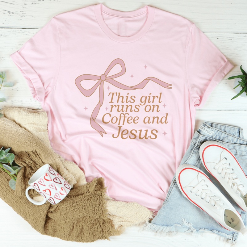 This Girl Runs On Coffee And Jesus Tee Black Heather S