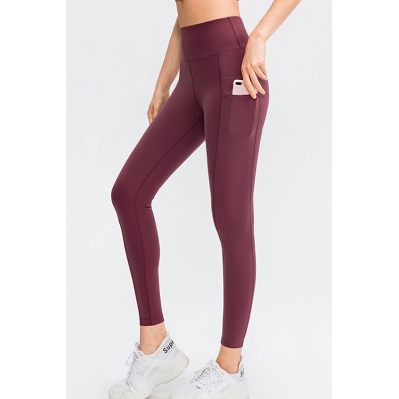Wide Waistband Slim Fit Long Sports Pants with Pocket Wine 4/S