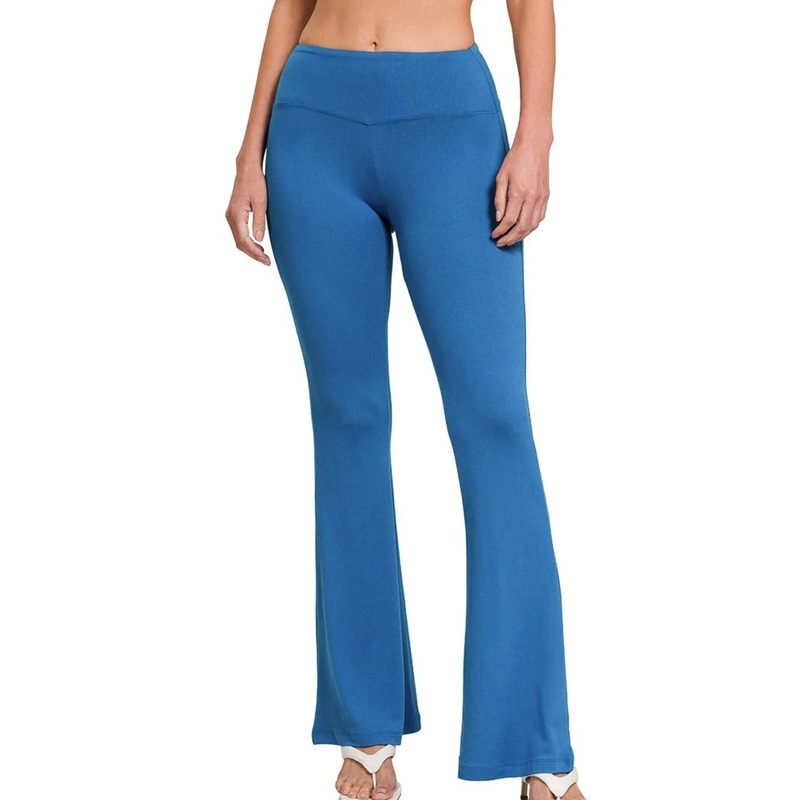 Zenana Buttery Soft Flare Leg High Waist Yoga Pants CLASSIC BLUE S/M