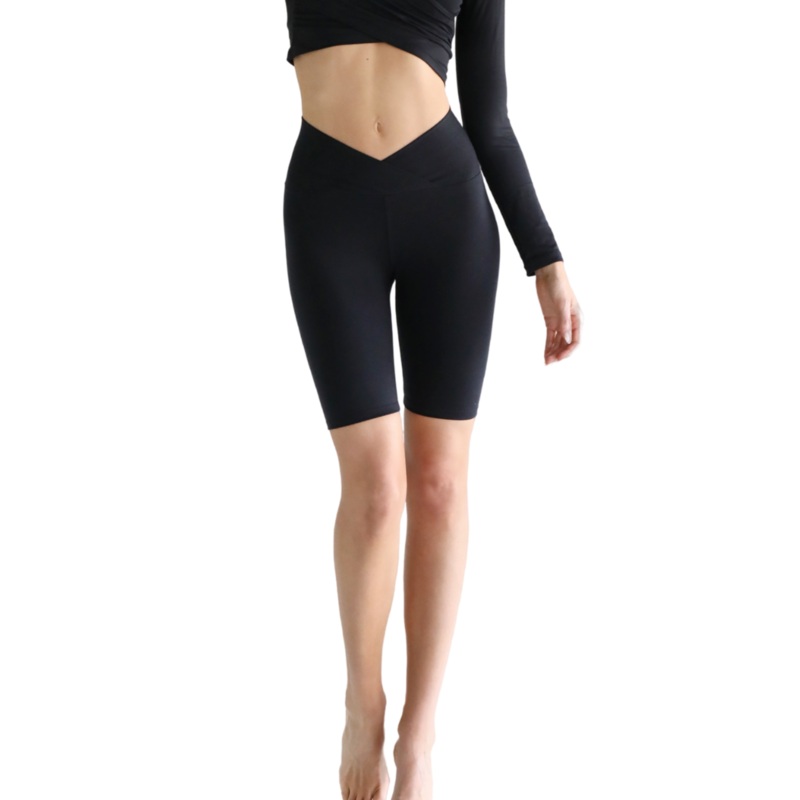 MATHILDE BLACK Activewear V Fold Long Shorts XS