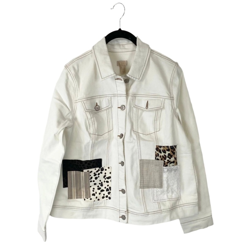 White Patchwork Denim Jacket – Size 8 8