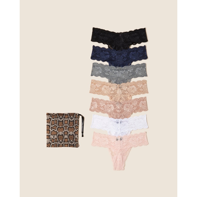Cutie Lr Thong 7 Pack Neutral Snake One Size