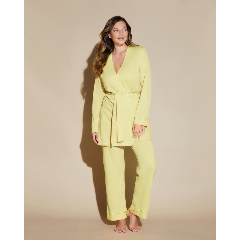 Pigiama Curvy 3 Pezzi Con Vestaglia Mignonette/Neon Yellow P