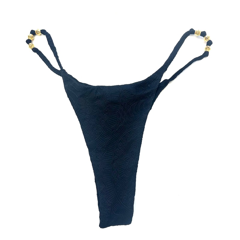Black Embossed Thong Bikini Bottom – S, M, L, XL, XXL Medium (Size 4/6)