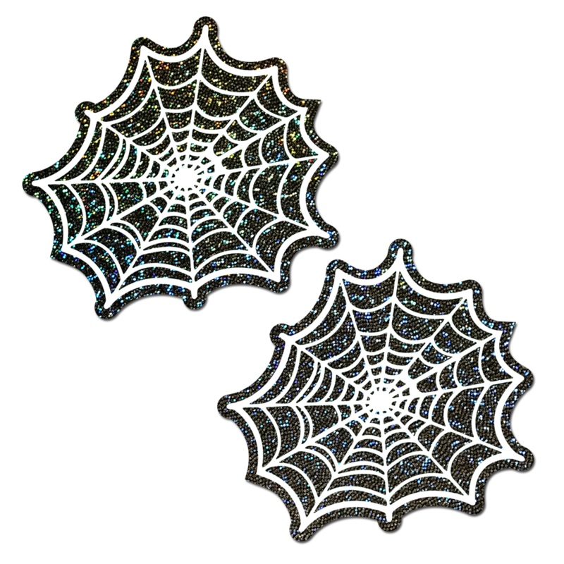 Web: Glitter Black Glow in the Dark Spooky Spider Web Nipple Covers by Pastease