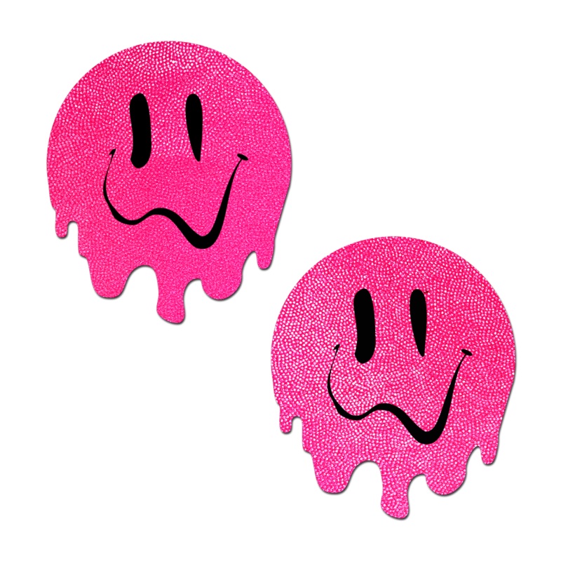 Melty Smiley Face: Neon Pink Melted Smiling Face Nipple Pasties by Pastease Neon Pink