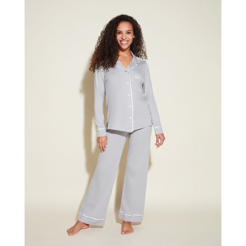 Petite Langarm Oberteil & Hose Pyjama-Set Dove Gray/Weiss PS