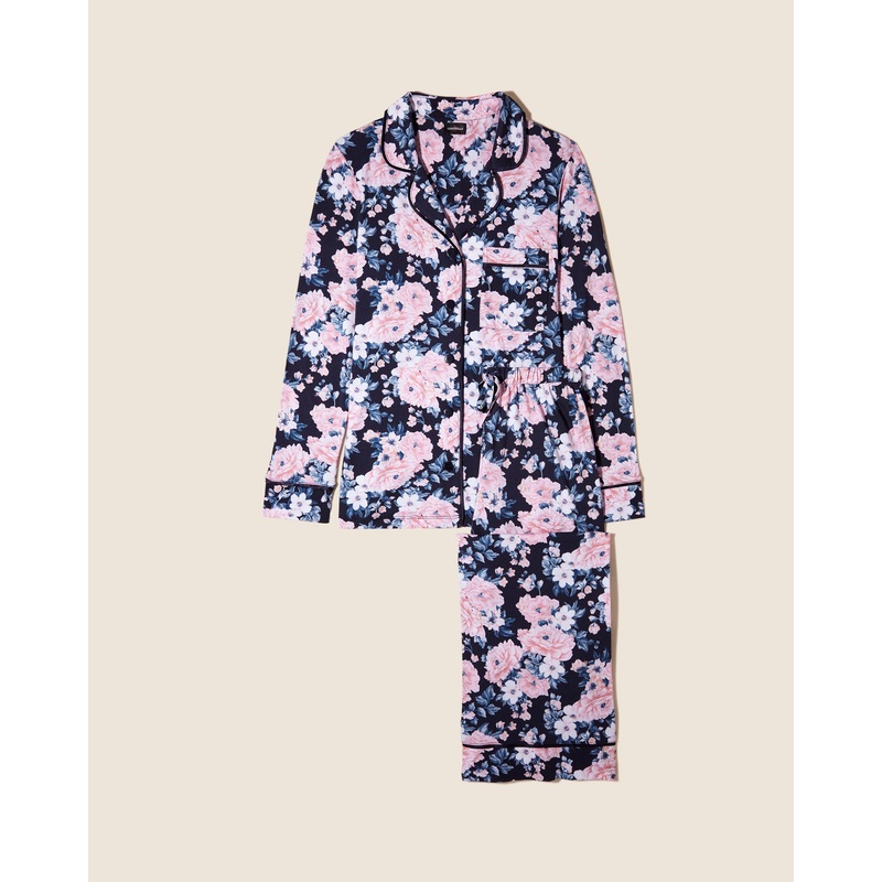 Pigiama Petite Stampato Con Top A Maniche Lunghe E Pantaloni Navy Oversize Floral/Navy PS