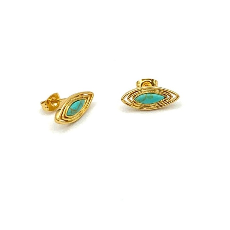 Small Gold and Turquoise Oval Shaped Studs
