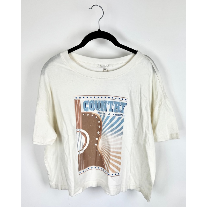 Cropped Cream Country Music T-Shirt – Small