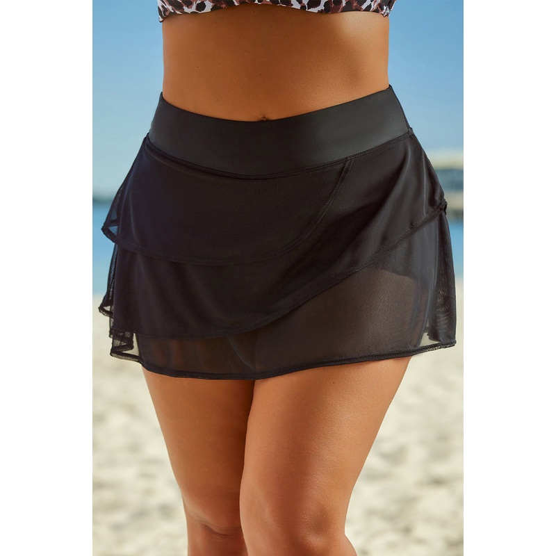 Full Size Layered Swim Skirt Black S