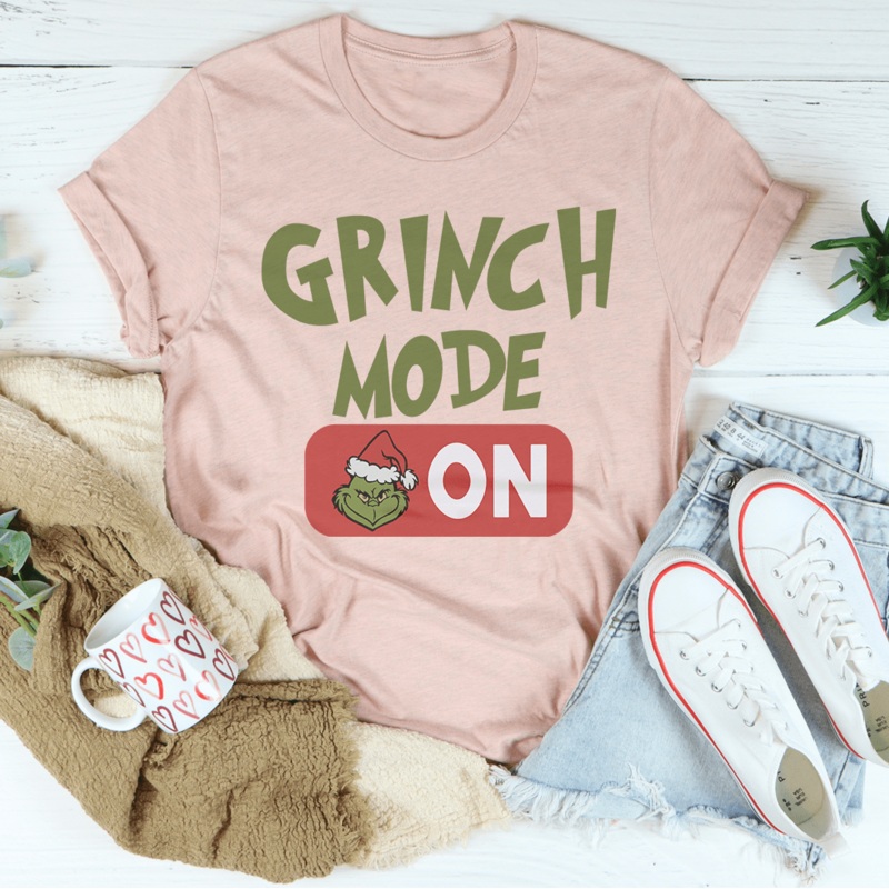 Grinch Mode On Tee Heather Peach S