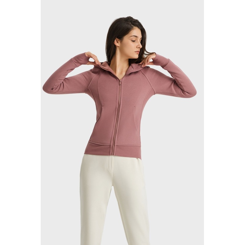 Millennia Zip Up Seam Detail Hooded Sports Jacket Dusty Pink 4