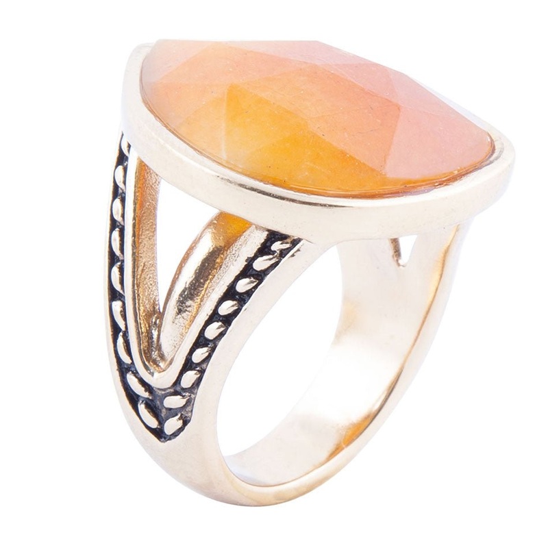 Sky Faceted Orange Quartz and Golden Bronze Statement Ring 7