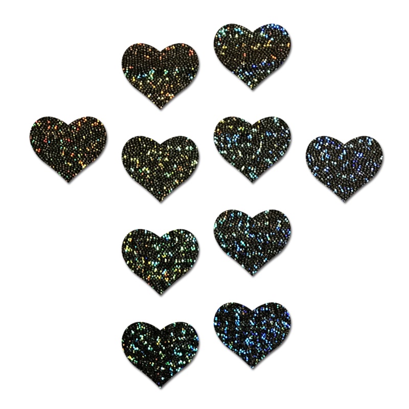 Body Minis: 10 Mini Black Glitter Hearts Nipple & Body Pasties by Pastease