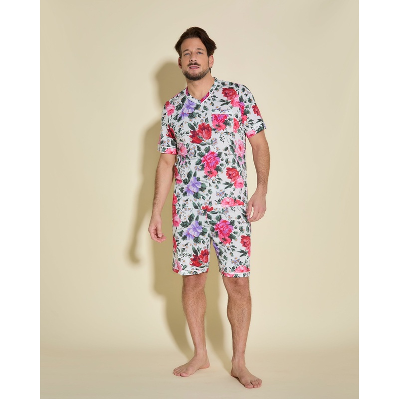 Pigiama Da Uomo Con Top  Maniche Corte E Pantaloncini Peony/White S