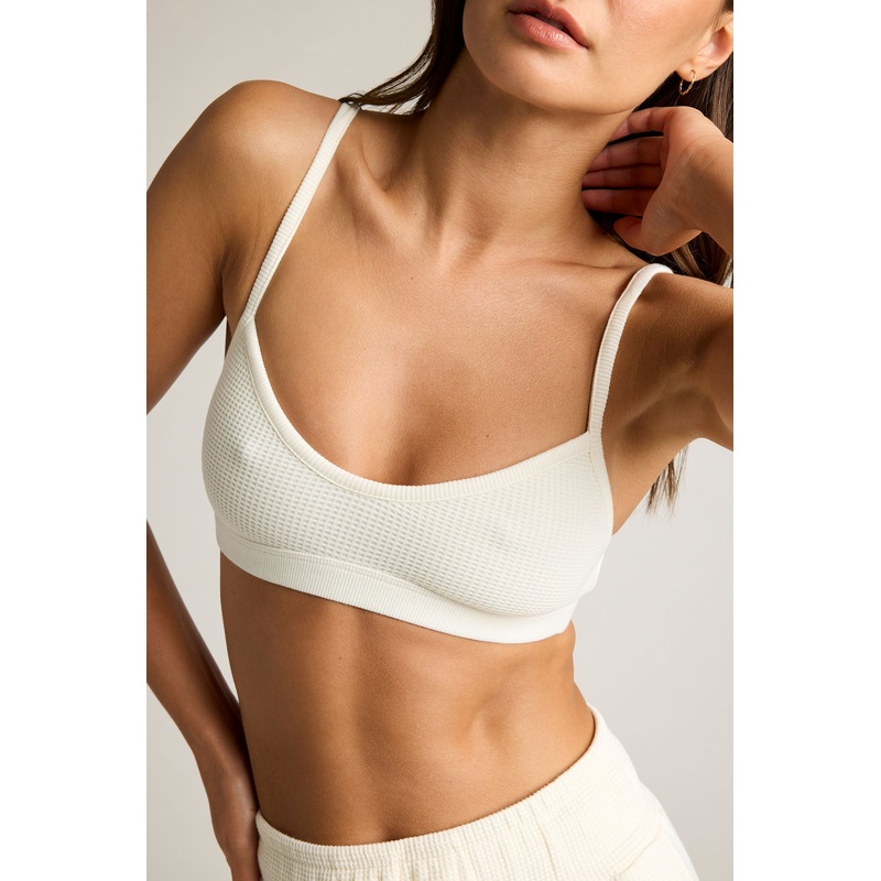 Waffle Knit Lounge Bralette in Cream 0 Cream Single