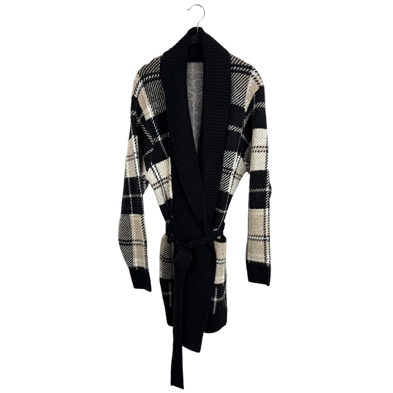 Black plaid knit long cardigan – Size 8/10
