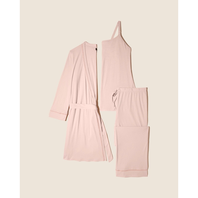 Pyjama-Set Fr Schwangere, 3-Teilig, Mit Bademantel Pink Lilly/Pink Lilly S