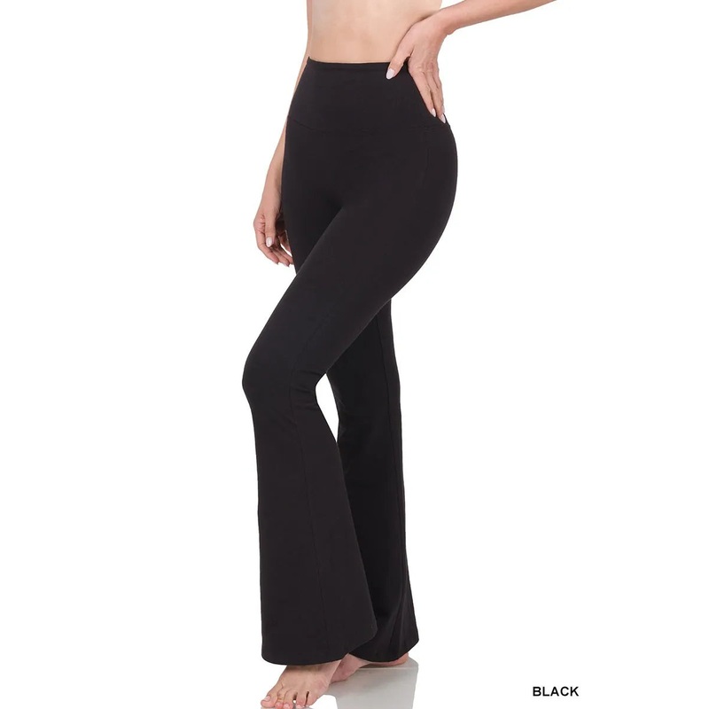 Zenana Wide Waistband Yoga Flare Pants BLACK S