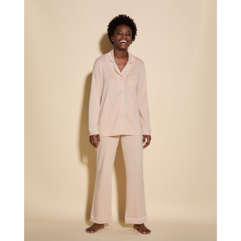 Conjunto De Pijama Con Camisa De Manga Larga Y Pantalones Camel/Moon Ivory XS