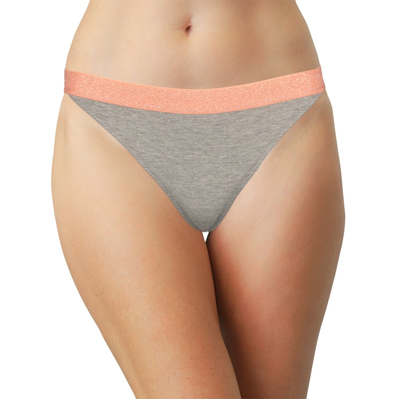 High Waist Cotton Thong with Shimmer Elastic M Heather Gray