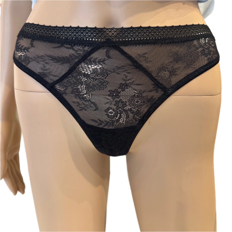 Samantha Chang Jet Set Tattoo Lace Thong Small Black