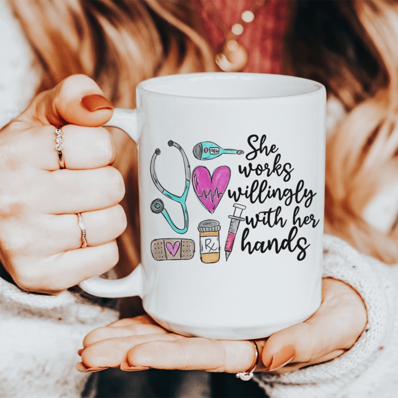 She Works Willingly With Her Hands Ceramic Mug 15 oz White One Size
