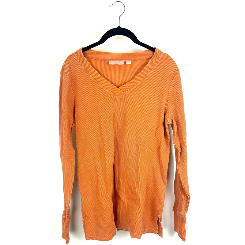 Washed Orange Waffle Knit V-Neck Long Sleeve Top – Size 6/8