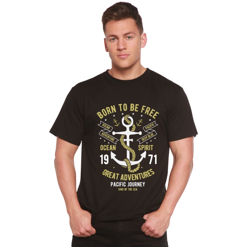 Born To Be Free Men’s Bamboo Viscose/Organic Cotton Short Sleeve Graphic T-Shirt Medium Black