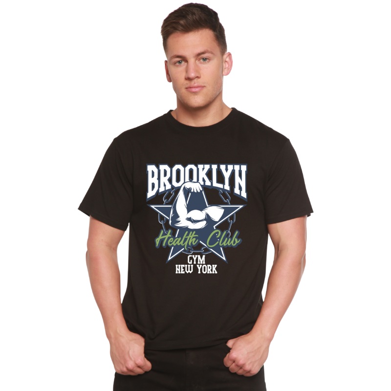 Brooklyn Health Club Men’s Bamboo Viscose/Organic Cotton Short Sleeve Graphic T-Shirt Medium Black