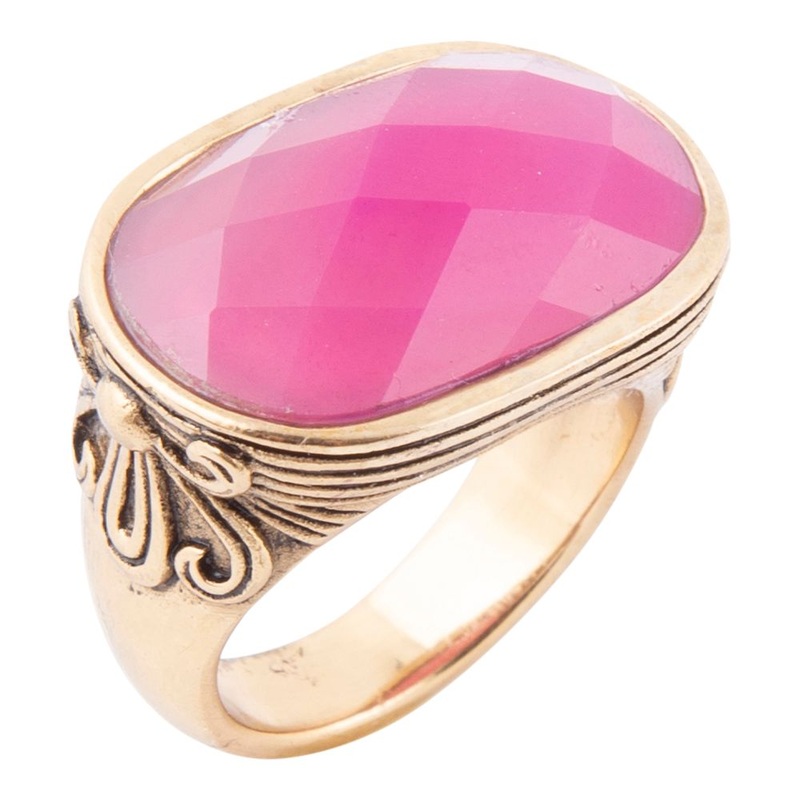 Golden Flower Pink Agate Statement Ring 7