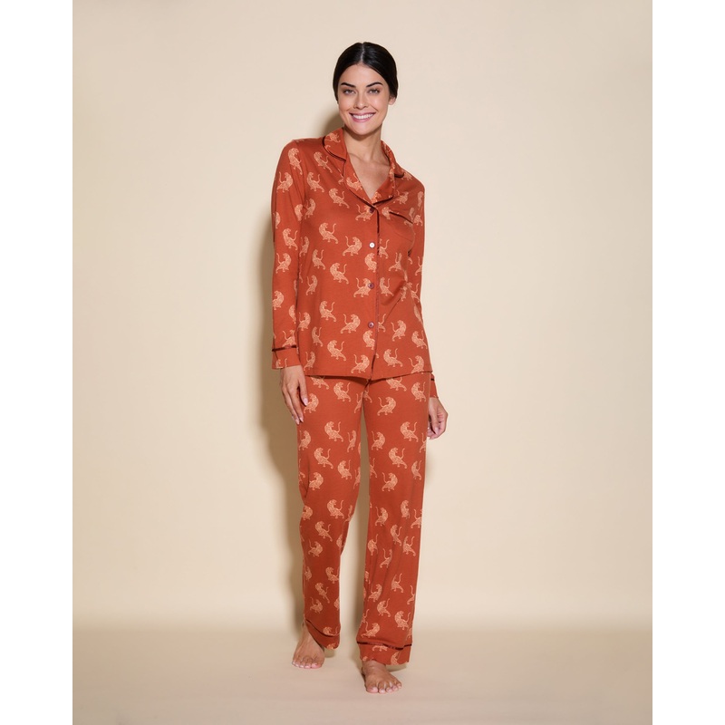 Long Sleeve Top & Pant Pajama Set Sahara Tiger XS