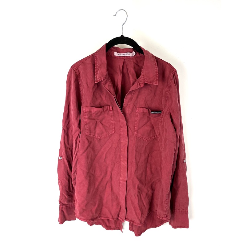 Red Button Down Long Sleeve Shirt – Small