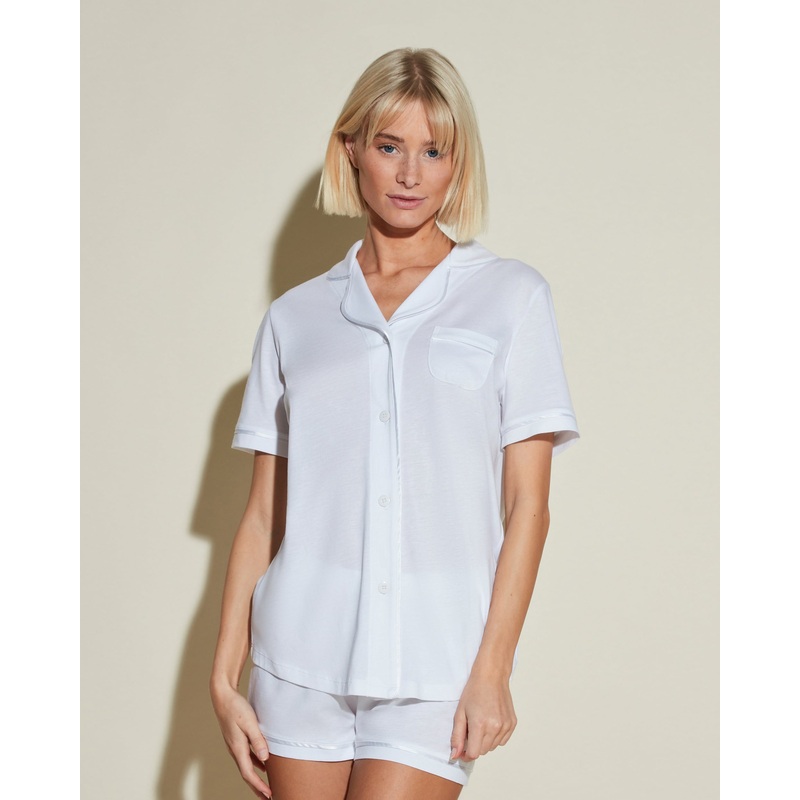 Short Sleeve Top & Boxer Pajama Set White/White XS
