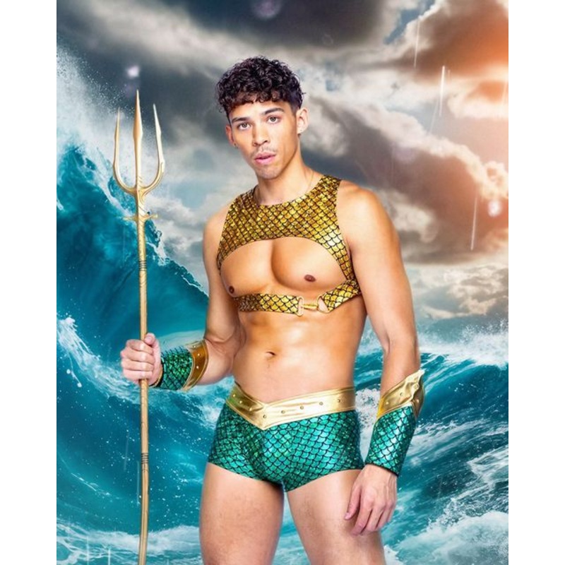 Aqua Hunk Costume Green/Gold Small