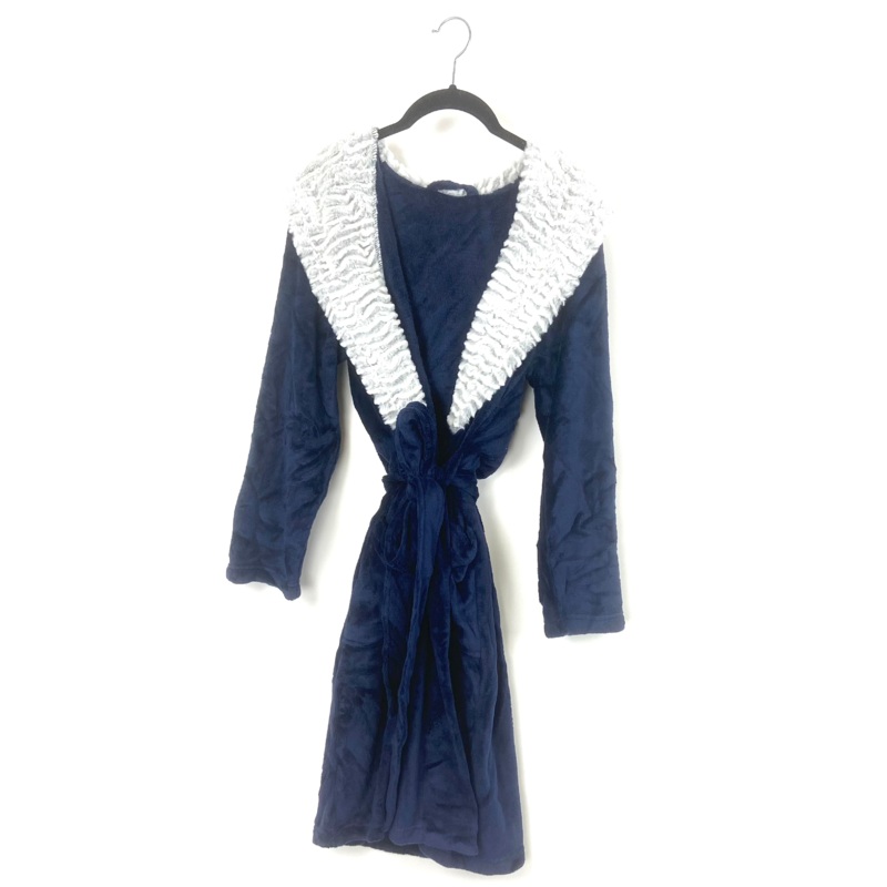 Blue And Gray Faux Fur Robe – Small