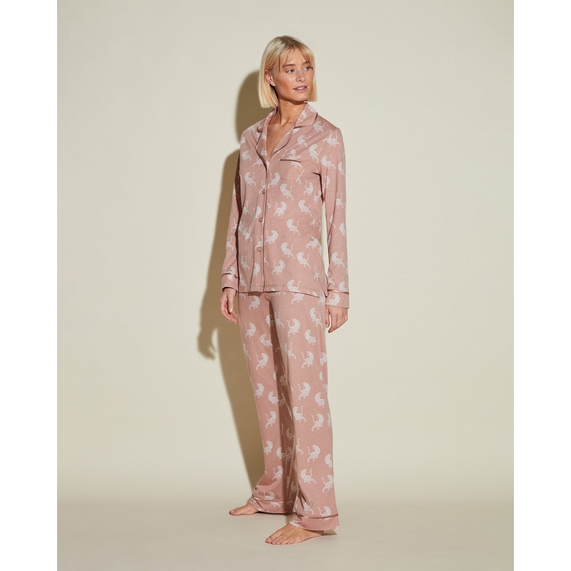 Long Sleeve Top & Pant Pajama Set Mandorla Tiger XS