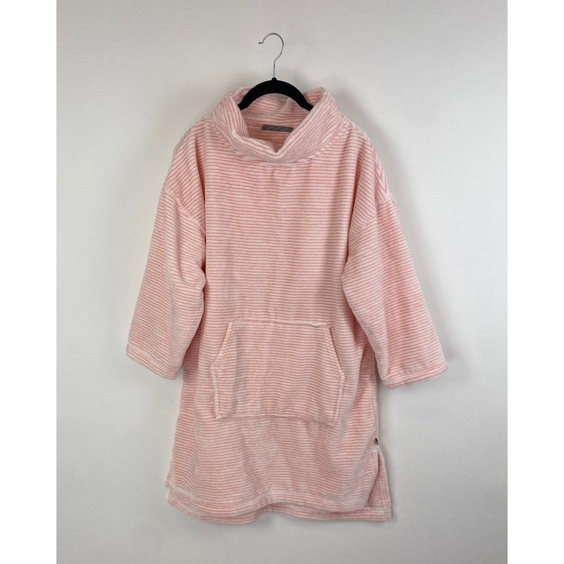 Pink and White Striped Fuzzy Long Sweatshirt – Small