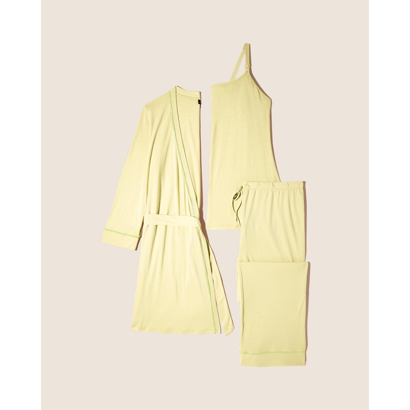 Pyjama D’Allaitement 3 Pices Avec Peignoir Mignonette/Neon Yellow S