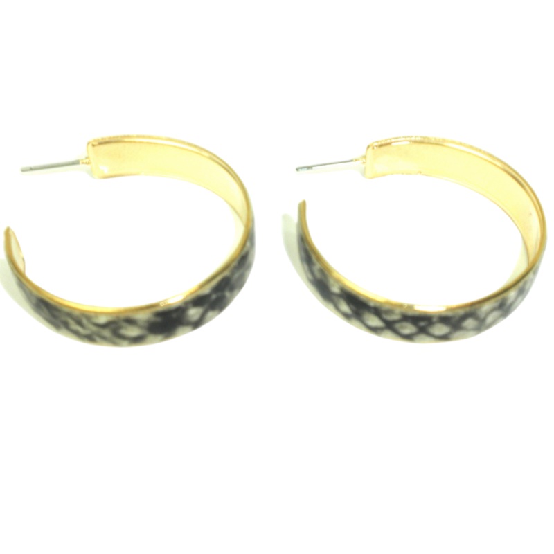 Black Snakeskin Print Hoop Earrings