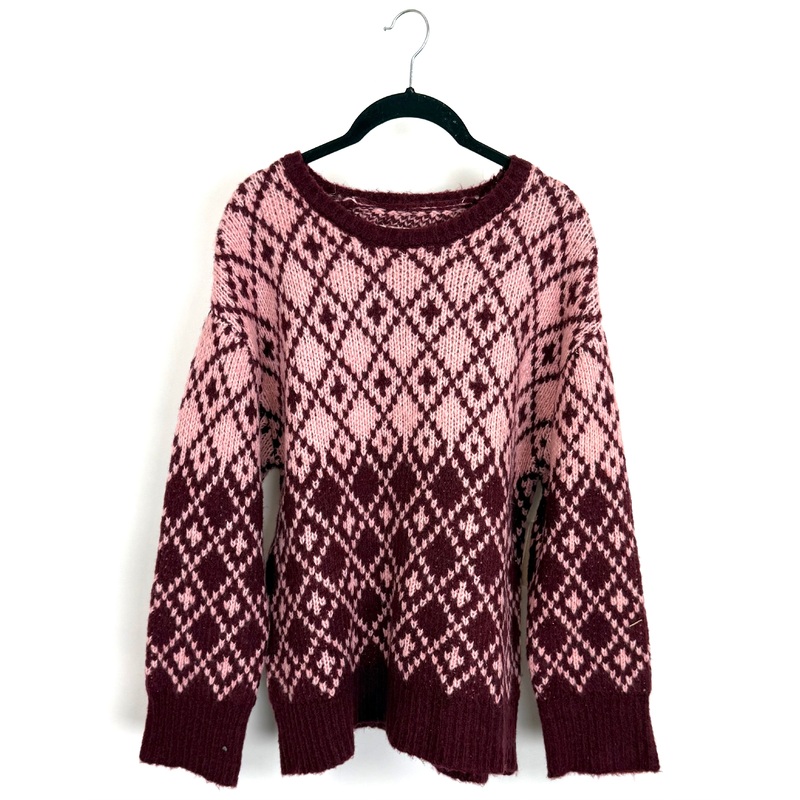 Dark Red And Pink Knitted Sweater – Size 8/10