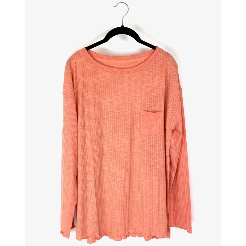 Peach Ribbed Long Sleeve Top – Size 6/8 Small