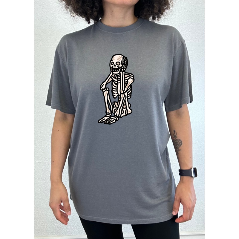 Sad Skeleton Halloween Unisex Bamboo Viscose/Organic Cotton Short Sleeve Graphic T-Shirt Medium Black