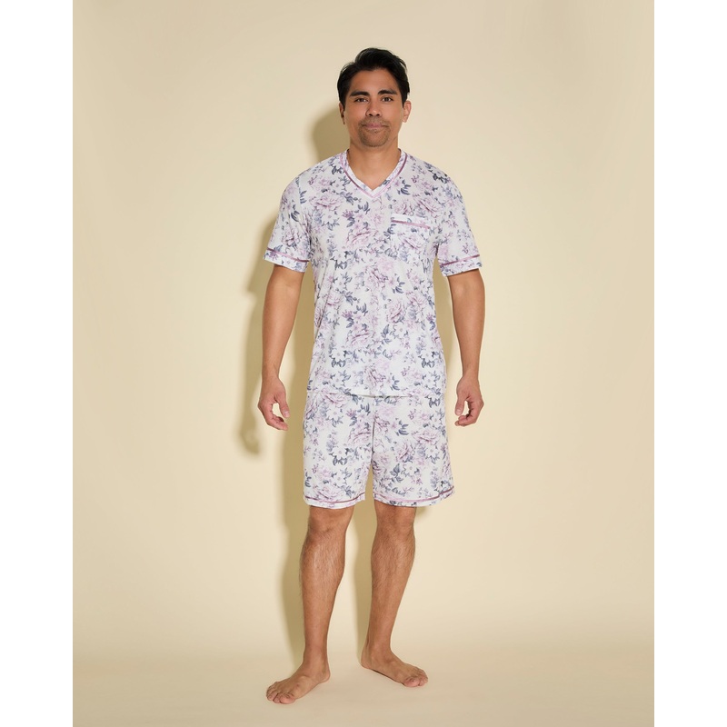 Men’s Short Sleeve Top & Shorts Pajama Set Wallpaper Floral/Ivory S